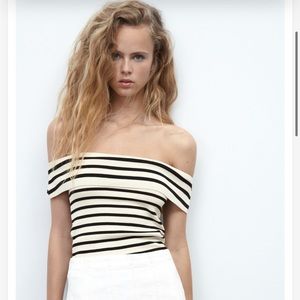 Zara Off Shoulder Striped Knit Bandeau Top